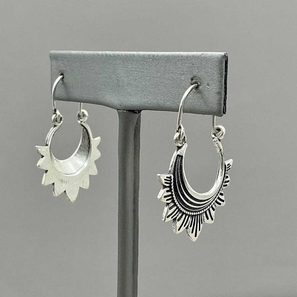 Earrings Silver Tone Moon Sunburst‎ Dangle Drop Womens Boho Statement Jewelry